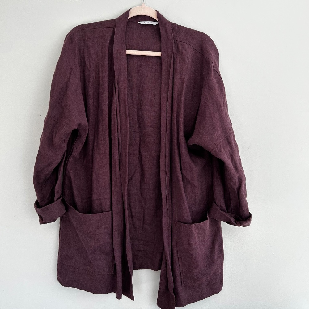 Linenfox Dark Plum Linen Open Front Jacket